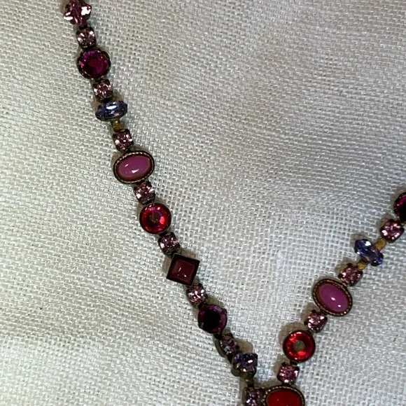 Vintage Sorrelli Pink Y Rhinestone Necklace - Picture 5 of 8